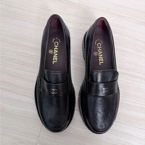 CHANEL Men's Black Leather Slip-On Loafers